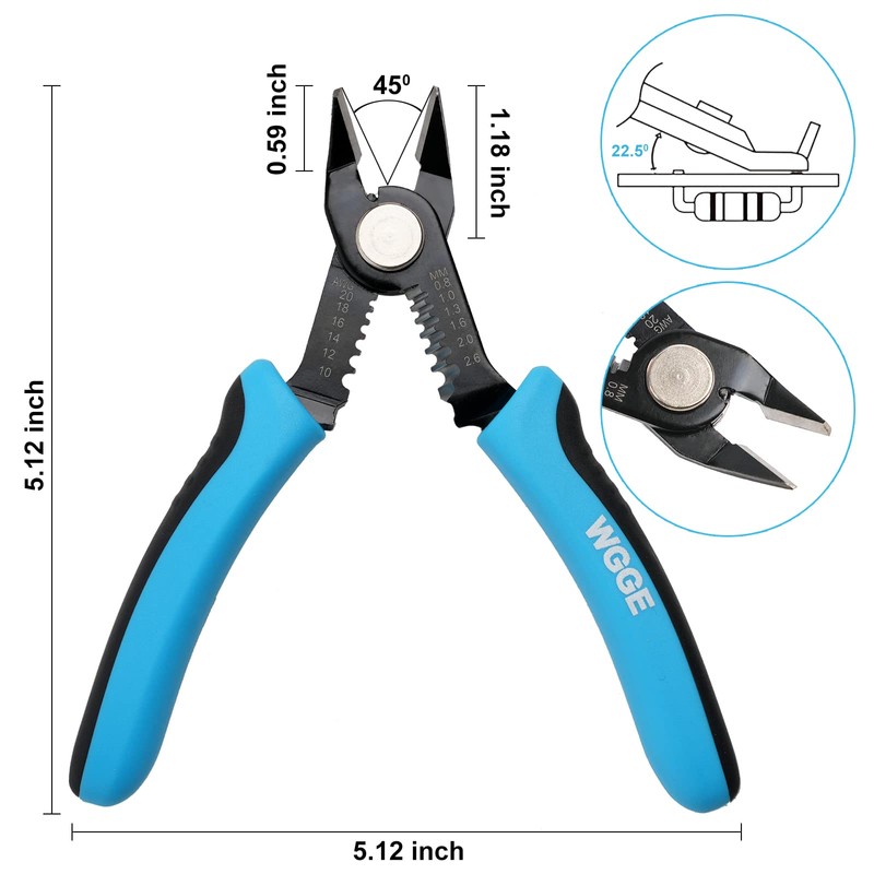 WGGE Wire Cutters Precision Flush Pliers with Supplementary Stripping, Cutting