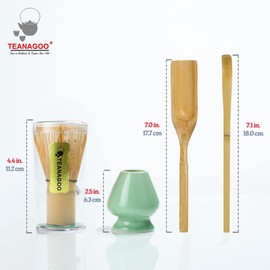 TEANAGOO Japanese Matcha Ceremony Accessory, Matcha Whisk (Chasen), Bamboo Scoop (Chashaku), Tea Spoon, Green Celadon Whisk Holder,TG-I1, The Perfect Set to Prepare a Traditional Cup of Matcha.