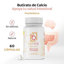 Butirato de Calcio Microencapsulado - Prebiotico Posbiotico - 60 Cápsulas 500mg - Natural Sin Aditivos Vegano - Butical