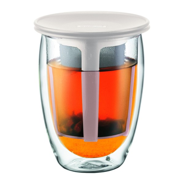 Bodum TEA FOR ONE Double Wall Glass and Tea Strainer, Off white