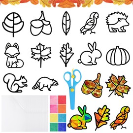 JWDMHSJ Herbst Basteln Kinder, 12 Stück Herbst Bastelset Kinder, Bastelset Herbst Fensterbilder Kinder, Bastelvorlagen Herbst, DIY Spielzeug Herbst Basteln Kinder, für Kinder zur Herbstdeko (A)