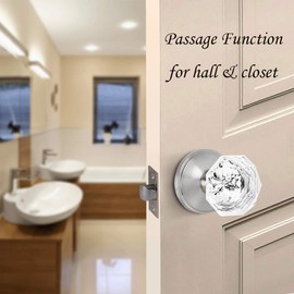 6 Pack-Satin Nickel Crystal Door Knobs Passage,Glass Door Knobs with Lock Interior,Door Locks Interior for Home Hallway or Closet Passage,Octagon Snowflake Decor by Goldentimehardware