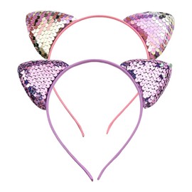 Cat Headband Pink Purple Cat Ears Headbands for Girls Women Sequin Cute Cat Costume Accessories Kitty Cat Cosplay Ears