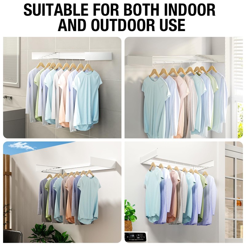 Wall Mounted Drying Rack 40",Laundry Drying Rack Collapsible, Retractable Clothes