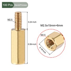 YOKIVE 100 Pcs M2.5 Standoff Screws, Brass Hex PCB Standoffs, Keep Height Consistent, Great for Motherboard (Gold Tone, 15mm+6mm)