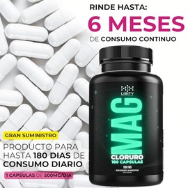 MAG | Cloruro de Magnesio 100% Puro con 180 Capsulas de 500mg [Potente Formulacion Grado Farmaceutico] Maxima Biodisponibilidad, Apoyo Oseo y Muscular