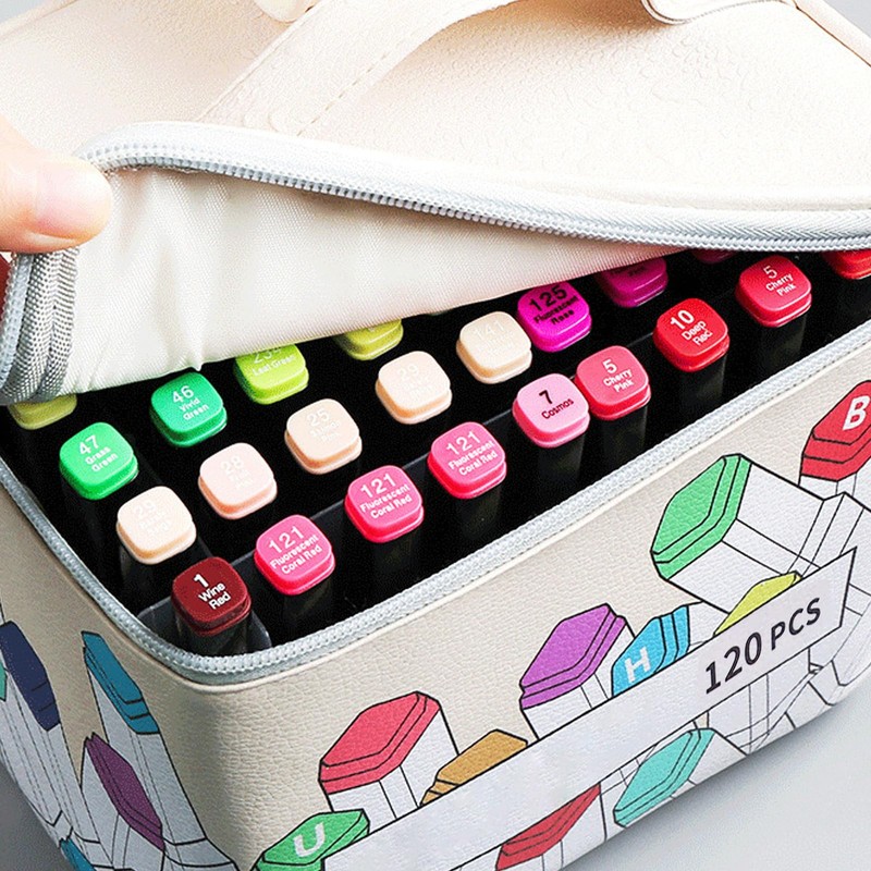 Marker Case Holder, 120 Slots PU Leather Marker Case with
