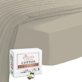 Pizuna 100% Cotton EU Single Fitted Sheet Simply Taupe, 400 Thread Count Long Staple Cotton Fitted Sheet Single Bed 100 X 200cm, Sateen Weave Cooling Fitted Sheet Extra Deep 40 cm 1 PC Simply Taupe
