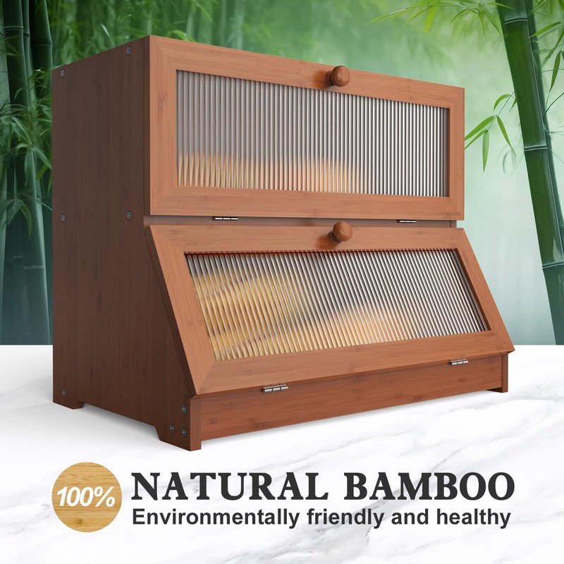 LOHASOK Double Layer Bamboo Bread Box for Kitchen Counter-Large Capacity
