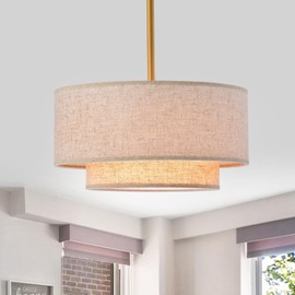 Home Accessories Alena Matte Gold 3-Light Two-Tier Fabric Drum Shade Chandelier