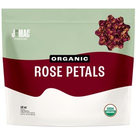 J MAC BOTANICALS Organic Rose Petals, (16 oz) Certified USDA Organic, edible, culinary grade dried petals for herbal tea, cooking and crafts