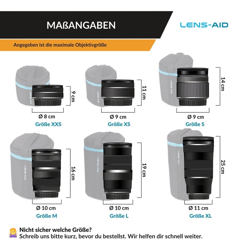 LENS-AID Thick Padded Lens Bag: Lens Case with Zipper and