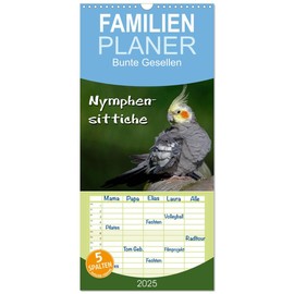 Family Planner 2025 - Cockatiels with 5 Columns (Wall Calendar, 21 cm x 45 cm) CALVENDO