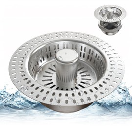 Tecfino Upgraded 3 in 1 Kitchen Sink Drain Strainer and Sink Stopper, Stainless Pop Up Anti-Clogging Sink Food Catcher Basket, Fast Drainage Odor Filter Sink Plug for US Standard 3-1/2" Drain - Silver