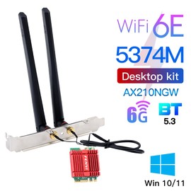 FENVI WiFi 6E Desktop Upgrade Kit with Intel AX210-5400Mbps Tri-Band 6GHz & BT 5.3 Includes M.2 2230 AX210NGW WiFi Card, High Gain Antennas, Low Profile Bracket for Windows 11/10