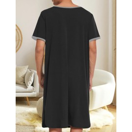 Maeau Nightdress Men Nightie Summer Soft T-shirts Nightgown Loose Pajamas Short Sleeves Loungewear Sleepwear Grey XL