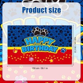 Dog Paw Happy Birthday Backdrop, 59.1x39.4in Cartoon Dog Themed Backdrop for Kids Boys Girls Party Decorations Baby Shower Supplies Photo Banner Props