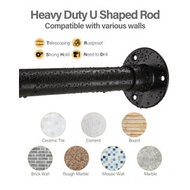 Yampos U Shaped Shower Curtain Rod, [Both Sides: 23.6"-52", Middle: 31"-47"] Adjustable U Shape Outdoor Shower Rod Corner Curtain Pole for Bathroom Bathtub with 12 Hooks & Ceiling Support