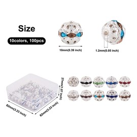 Pandahall 100pcs Rhinestone Ball Spacer Beads 10mm Hollow Silver Plated Disco Round Loose Beads Czech Crystal Charm Beads for Necklace Earrings Jewelry Making