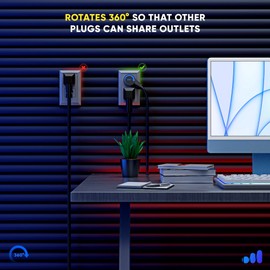 Maximm Cable 1 Feet 14Awg 360° Rotating Flat Plug Extension Cord/Wire, 3 Prong Grounded Wire, Heavy Duty Extension Cord - UL Certified - Black, 2 Pack