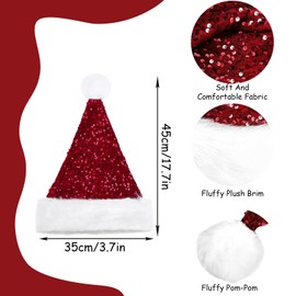 POPOYU Sequin Christmas Hats Santa Hat for Adults,Deluxe Velvet Xmas Santa Claus Hat,Unisex Velvet Comfort Christmas Party Hat Thicken Classic Fur for New Year Festive Christmas Party Supplies(Red)
