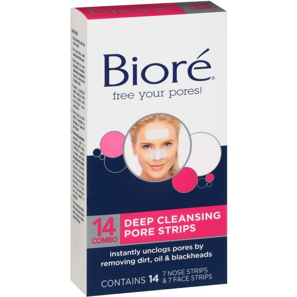 Biore Combo Pack Deep Cleansing Pore Strips Face/Nose 14 Each (Pack of 3)