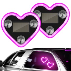 2Pcs Car LED Ambient Light, Solar Powered Heart Shape Lights, LED Neon Light for Car Back Window Decoration, Night Driving, 5 Modes - Pink