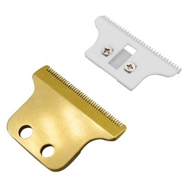 Juego de cuchillas de repuesto profesional T Wide #2215 para recortadoras de pelo Wahl 8081, ensamblado, 1 hoja fija de acero al carbono con 1 cuchilla móvil de cerámica, compatible con Wahl 5 Star Detailer (dorado)