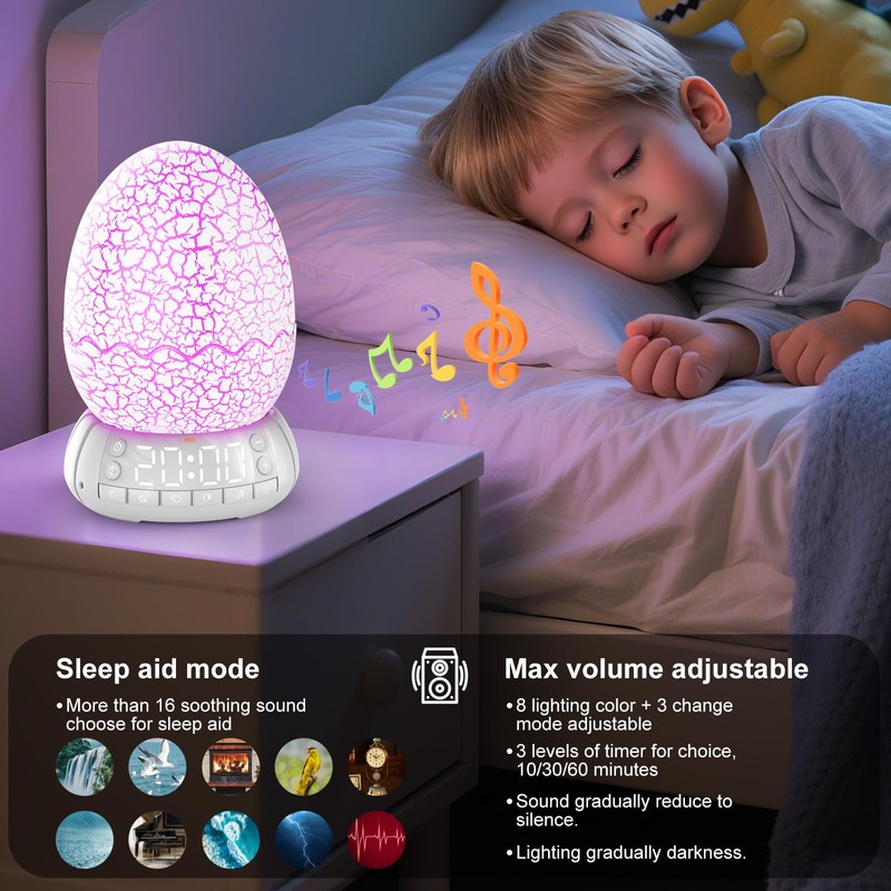 Dinosaur Egg Alarm Clock for Kids, Wake Up Light, Bluetooth