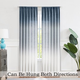 Central Park Ombre Window Curtain Panel Linen Gradient Print on Rayon Blend Fabric Backtab Rod Pocket Drapery Treatments for Living Room/Bedroom, Cream White to Indigo Blue, 50" x 108", Set of 2