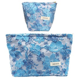 ONEGenug Cosmetic Bag Small 2 Pieces Make Up Bag Women Girls Makeup Bag Organiser for Travel Gift, A-Blue, Simple cosmetic bag