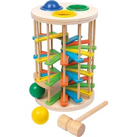 small foot 6569 nursery hammer tower made of wood, game with three balls and a hammer, from 18 months
