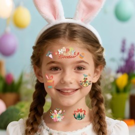 6 Sheets Easter Temporary Tattoos for Kids, Easter Egg and Bunny Fake Tattoos Stickers, Easter Face Body Tattoos for Boy Girls, Easter Basket Stuffers Party Favors Decoration Q1010
