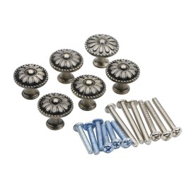 Pxyelec 6 Pack Antique Round Cabinet Drawer Knobs Kitchen Drawer Pull Cupboard Bathroom Handle Door Furniture Hardware Single Hole