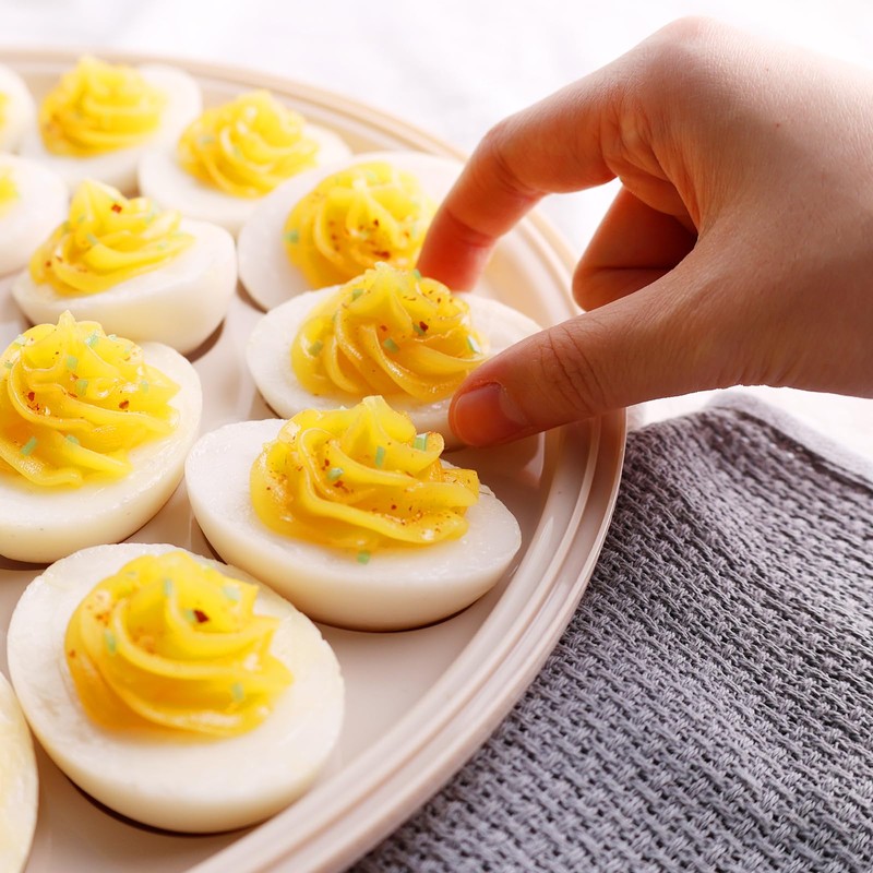 HAKSEN Deviled Egg Tray with Lid, Deviled Egg Platter Brown