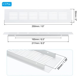 PATIKIL 10 x 2 Inch Door Air Vent Cover, 3 Pcs Heavy Duty Aluminum Grille Ventilation Cover Louvered with Mounting Screws for Cabinet Wardrobe Door, Silver