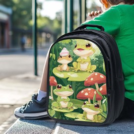 Fuzawet Cute Frog Backpack 3PCS 16" Preschool Elementary Schoolbag with Lunch Box Pencil Case Bookbag Set for Girls Boys Kids Children Teens School Students