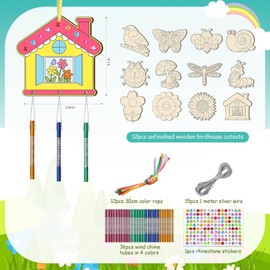 lriattp Wind Chime Craft Set Children, 12 Pieces Wooden Wind Chime Crafts for Painting, Double-Sided Decoration for Painting for Girls, Boys, Children's Birthday, Christmas, Spring (Insects and
