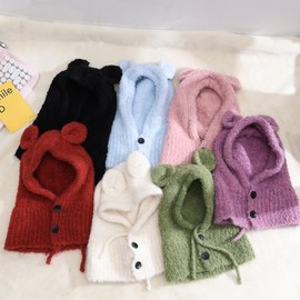 Kids Winter Knitted Balaclava Neck Warmer Beanie Hat lf2934 One Size (Ages 3-8) Red [Small Ear Cap] 3ea