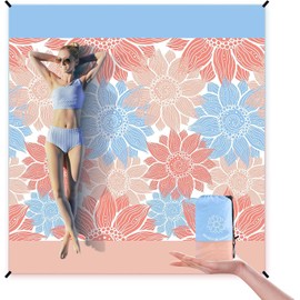 Miners2000 Beach Blanket Waterproof Sandproof, Sand Free Beach Blanket for Adults,Beach Mat Waterproof Sandproof,Oversized Lightweight Blanket for Beach Party, Travel, Camping (Blue Flower)