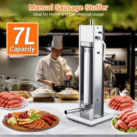 GarveeHome Sausage Stuffer, Manual 15LBS/7L Sausage Maker Machine, Meat Stuffer with Dual Speed, Stainless Steel Heavy Duty Sausage Filler with 4 Stuffing Tubes, for Commercial and Home Use