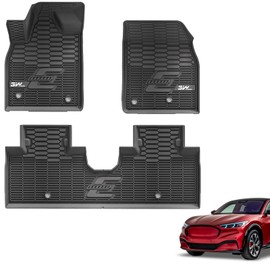3W Ford Mustang Mach E Floor Mats Fit for 2021 2022 2023 2024 TPE All Weather Car Accessories Custom Fit Floor Liner 1st and 2nd Row Full Set Car Mats, Black