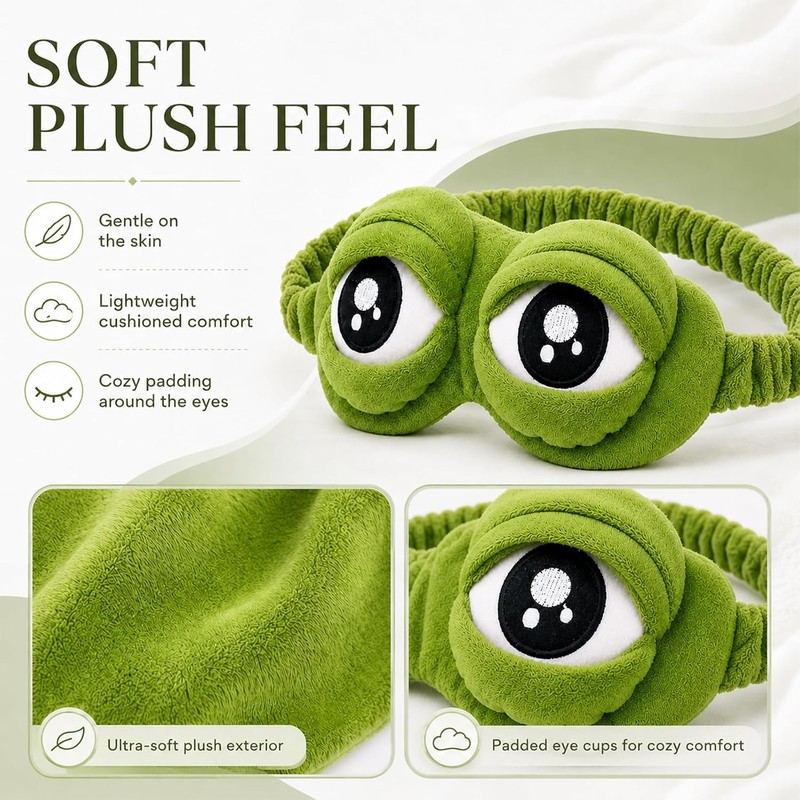 3D Frog Sleep Mask, Funny Cute Frog Eye Mask, Soft
