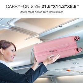 Kono Small 20 Inch Expandable Carry On Luggage with Quiet Spinner Wheels & TSA Lock, Scratch and Drop Resistant PC+ABS Hardside 22x14x9 Airline Approved Suitcase, Pink