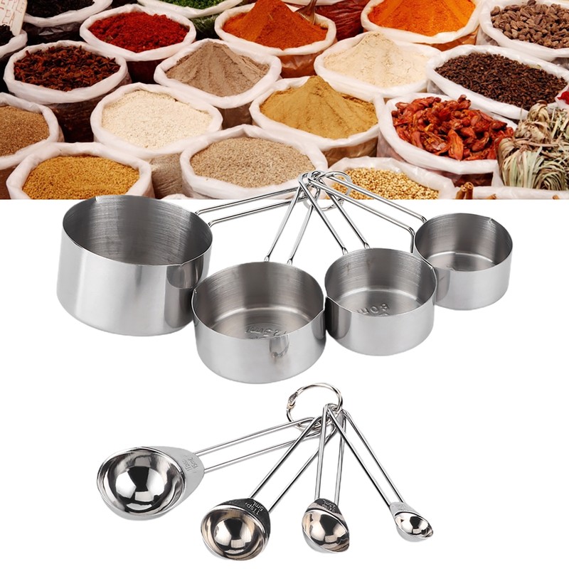 8Pcs/Set Stainless Steel Measuring Cup Spoon with Scales Kitchen Cooking