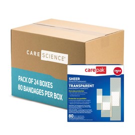 Care Science CarePak Sheer Adhesive Bandages, 80ct Assorted Sizes (Pack of 24) | Comfortable Non-Stick Pad Cushion, Helps Prevent Infection, First Aid & Wound Care Protection for All Skin Types