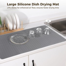 Extra Large Silicone Dish Drying Mat, 36 x 20.5 in Dish Drying Pad Kitchen Counter, Easy Clean Drainer Pad, Waterproof Heat-Resistant Non-Slip Mat with Anti-Spill Edge for Pots Pans