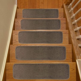 Stair Tread Treads Indoor 7 inch x 24 inch Machine Washable Skid Slip Resistant Carpet Stair Tread Treads Euro Collection (Set of 9, Cappuccino Brown)