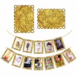 Photo Banner Wedding Shower,4×6 Photo display for Party,Bridal Shower Banner,Gold Glitter Photo Banner for Pictures
