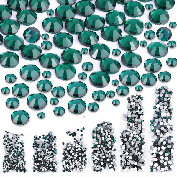 1728 piezas de cristales de uñas para decoración de uñas, diamantes de imitación, cuentas redondas verdes, cuentas de cristal planas, piedras con 6 tamaños de diamantes para decoración de uñas, mezcla SS4 5 6 8 10 12